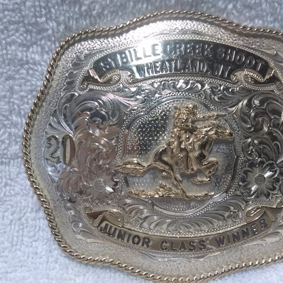 AQHA CMSA Cowboy Mounted Shooting Association Trophy Buckle Sybille Creek Shoot - Picture 2 of 12